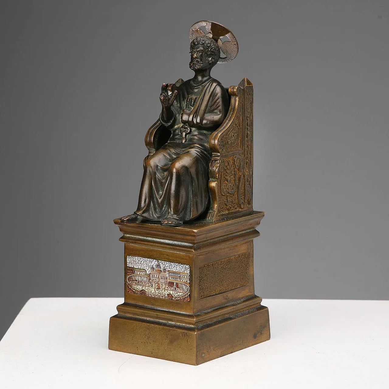 Scultura in bronzo raffigurante San Pietro in Trono, '800 3