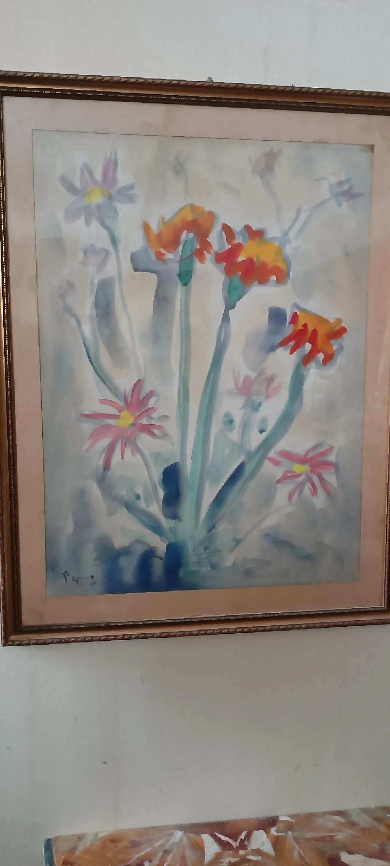 Vaso di fiori di Enzo Pregno, tecnica mista su tela, anni '50 4