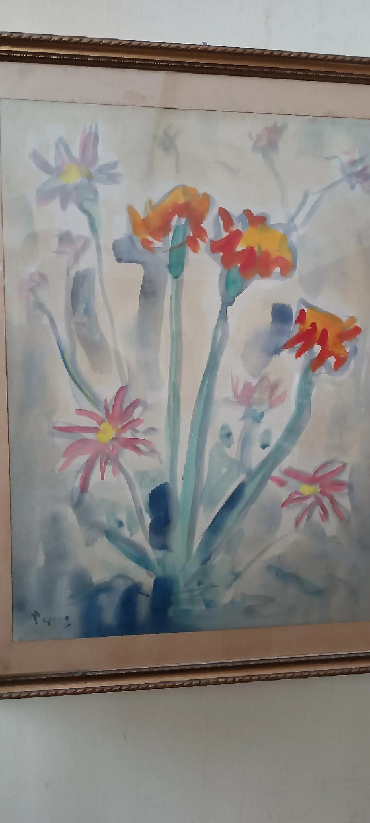 Vaso di fiori di Enzo Pregno, tecnica mista su tela, anni '50 5