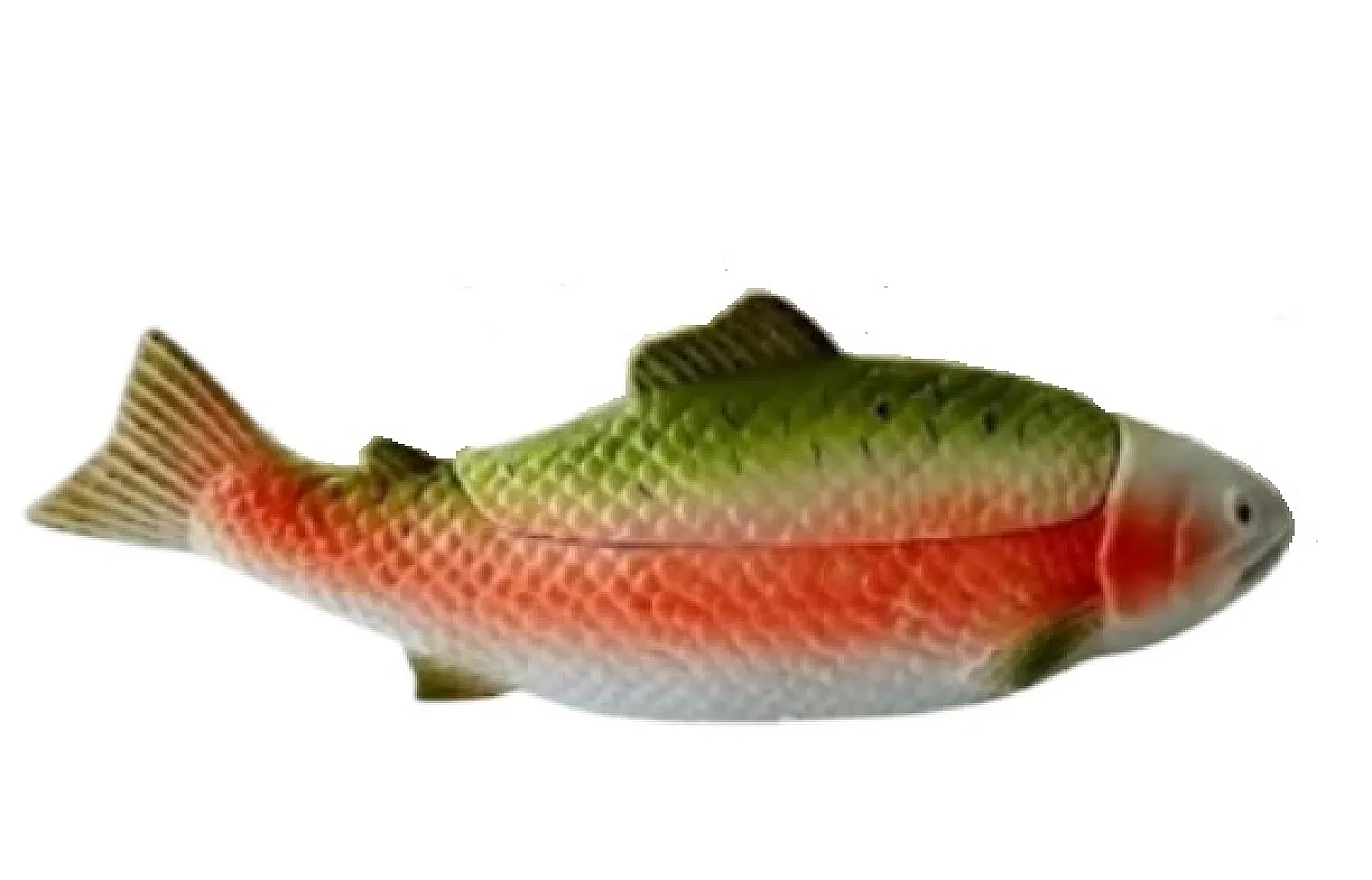 Salmon Pate Dish Faience Terrine Green and Pink. 70s 5