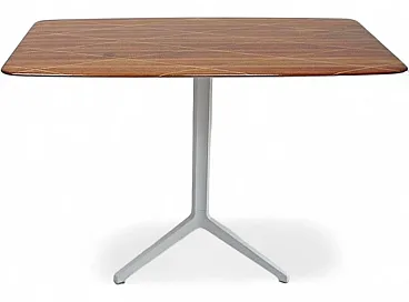 Scrivania mogano, acero e base treppiede in alluminio, anni 2000