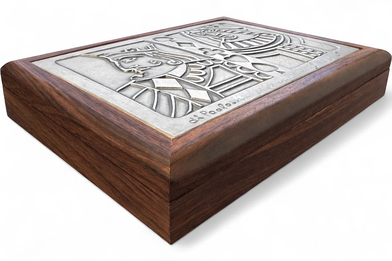 Scatola da gioco in legno e argento, anni '60 5
