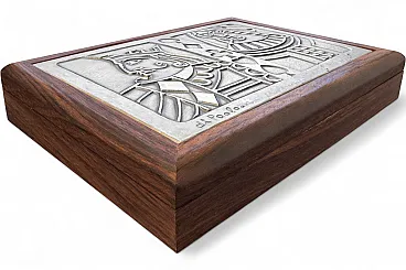 Scatola da gioco in legno e argento, anni '60