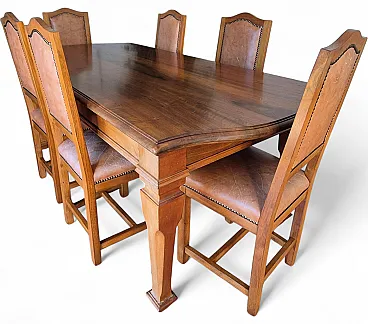 Table in solid national walnut with drawer extension, 2000s