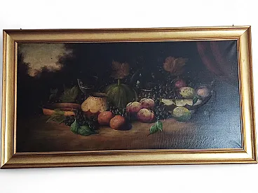 Dipinto Natura Morta con frutta e coppe olio su tela, anni '70