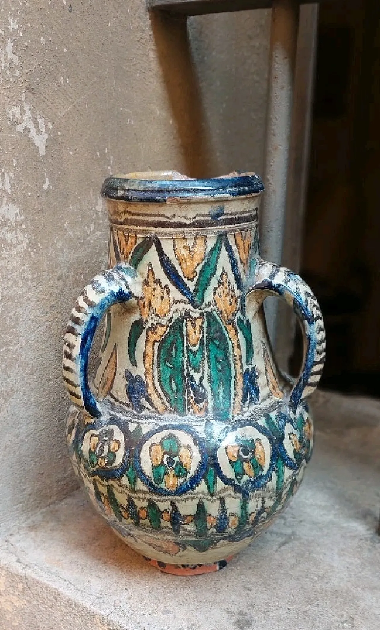 Painted and enameled majolica jar, 19th century 1