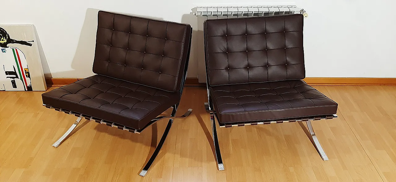 Poltrona Barcelona Relax di Knoll in pelle Venezia Brown, anni 2000 39