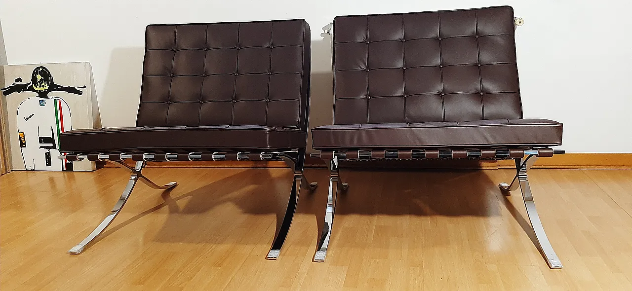 Poltrona Barcelona Relax di Knoll in pelle Venezia Brown, anni 2000 47