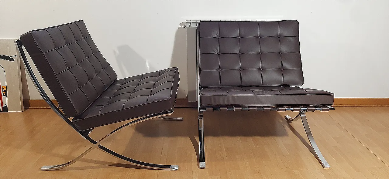 Poltrona Barcelona Relax di Knoll in pelle Venezia Brown, anni 2000 69