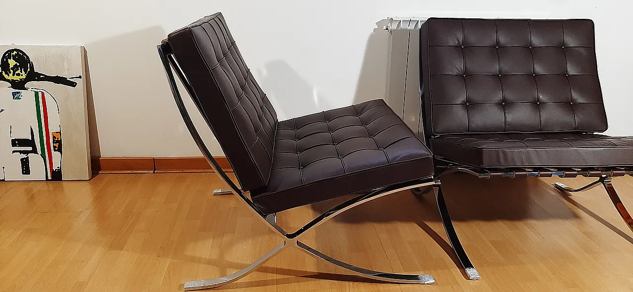Poltrona Barcelona Relax di Knoll in pelle Venezia Brown, anni 2000 74
