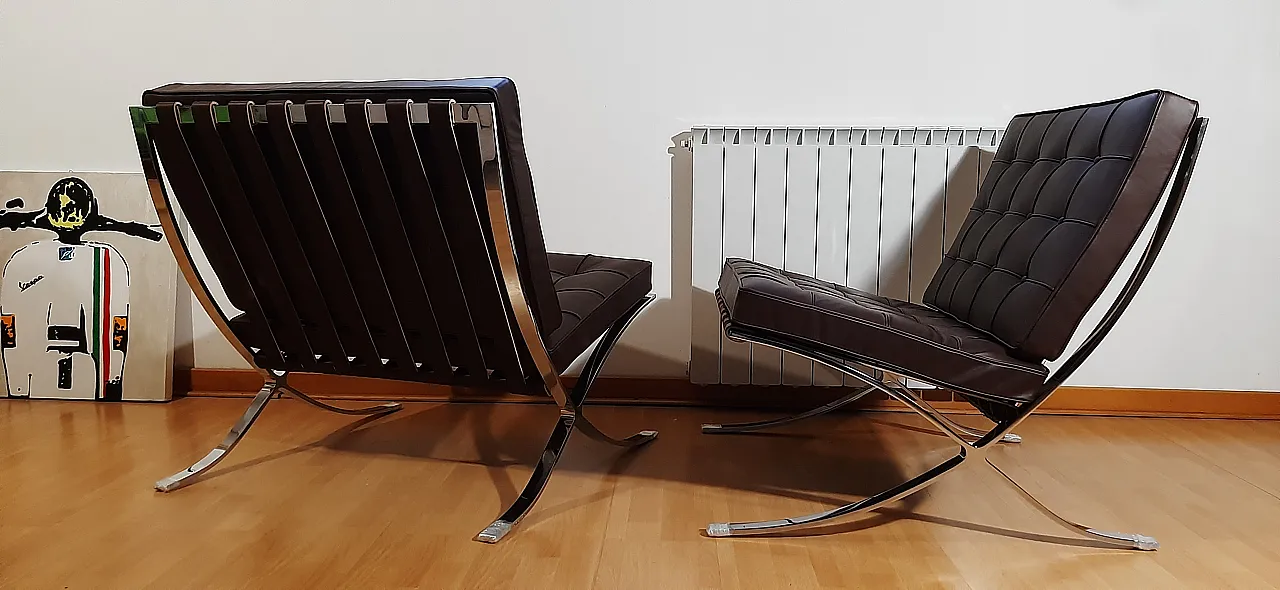 Poltrona Barcelona Relax di Knoll in pelle Venezia Brown, anni 2000 99