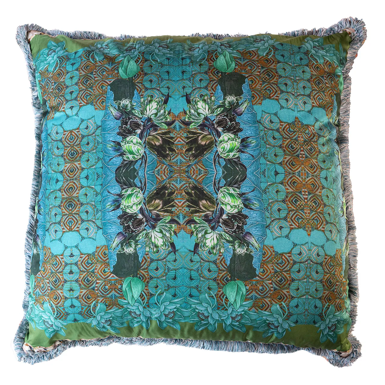 Square decorative cushion with botanical motif 1
