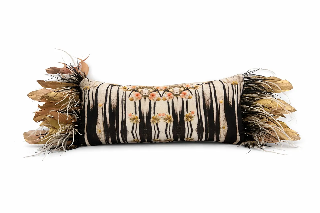 Decorative cushion with feather trim 1