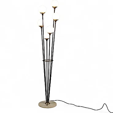 Lampada in marmo, metallo smaltato, ottone e vetro opalino, '900