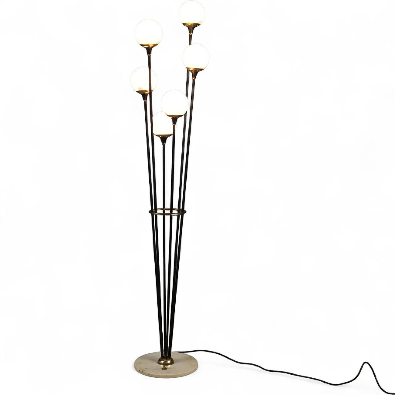 Lampada in marmo, metallo smaltato, ottone e vetro opalino, '900 12