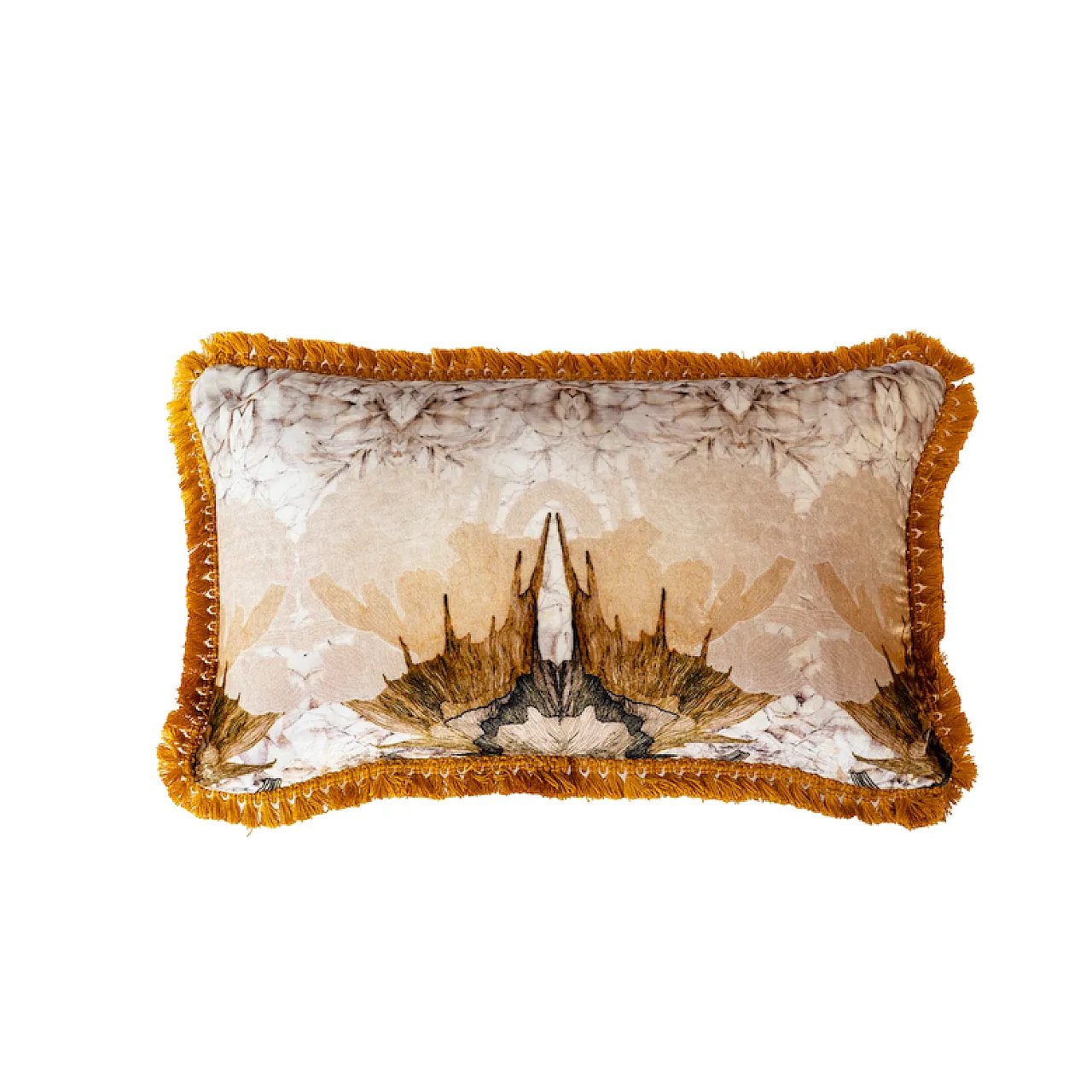 Cuscino decorativo con motivo ornato e frange 2