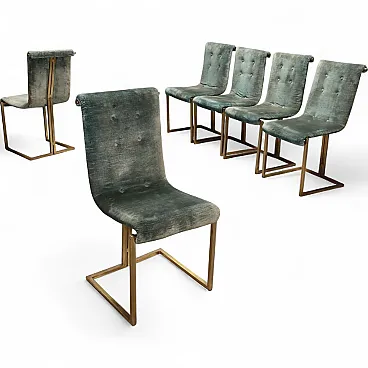 6 Sedie in metallo ottonato e rivestimento in tessuto, '900