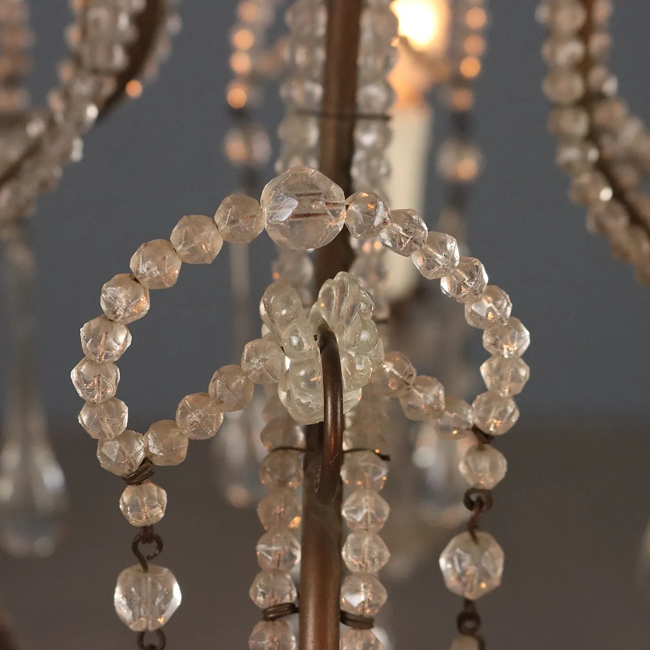 Lampadario in metallo brunito e vetro, fine '800 6