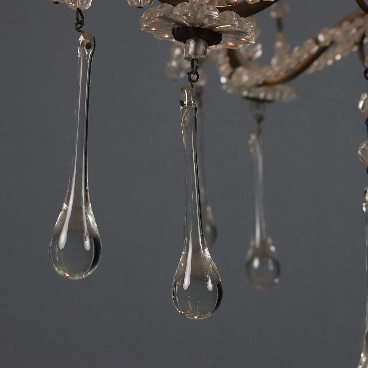 Lampadario in metallo brunito e vetro, fine '800 8