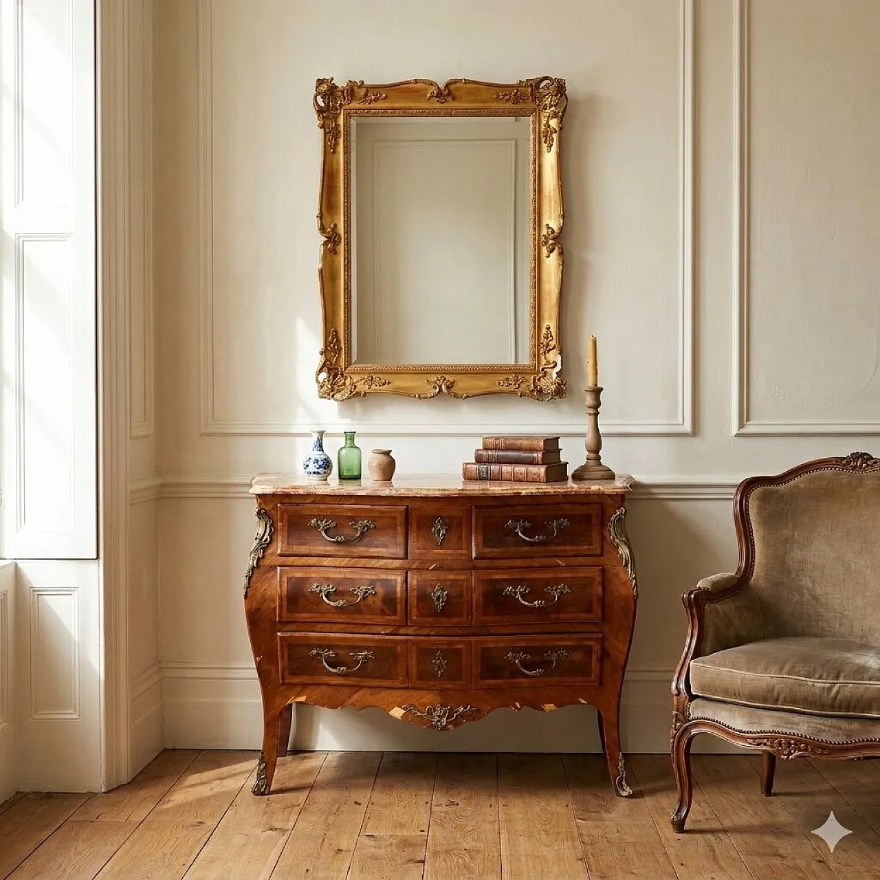 Comò in stile tardo barocco lastronato in noce, primo '900 2