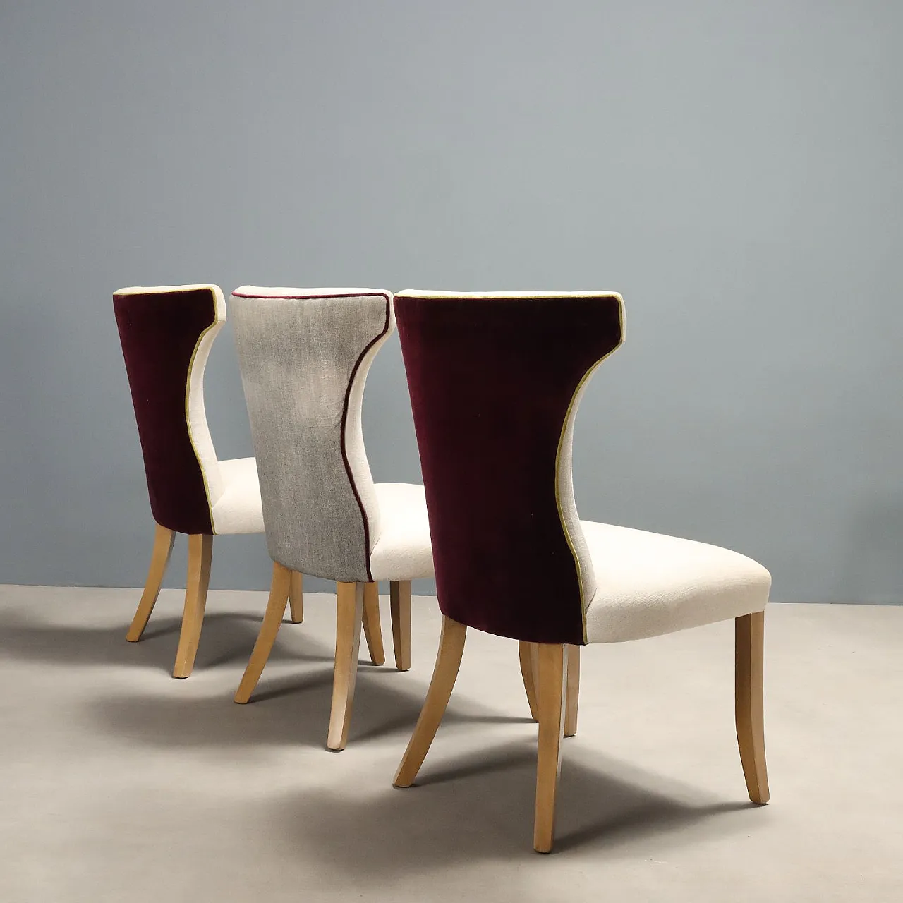 6 Sedie con seduta e schienale imbottiti e rivestiti in tessuto, '900 4