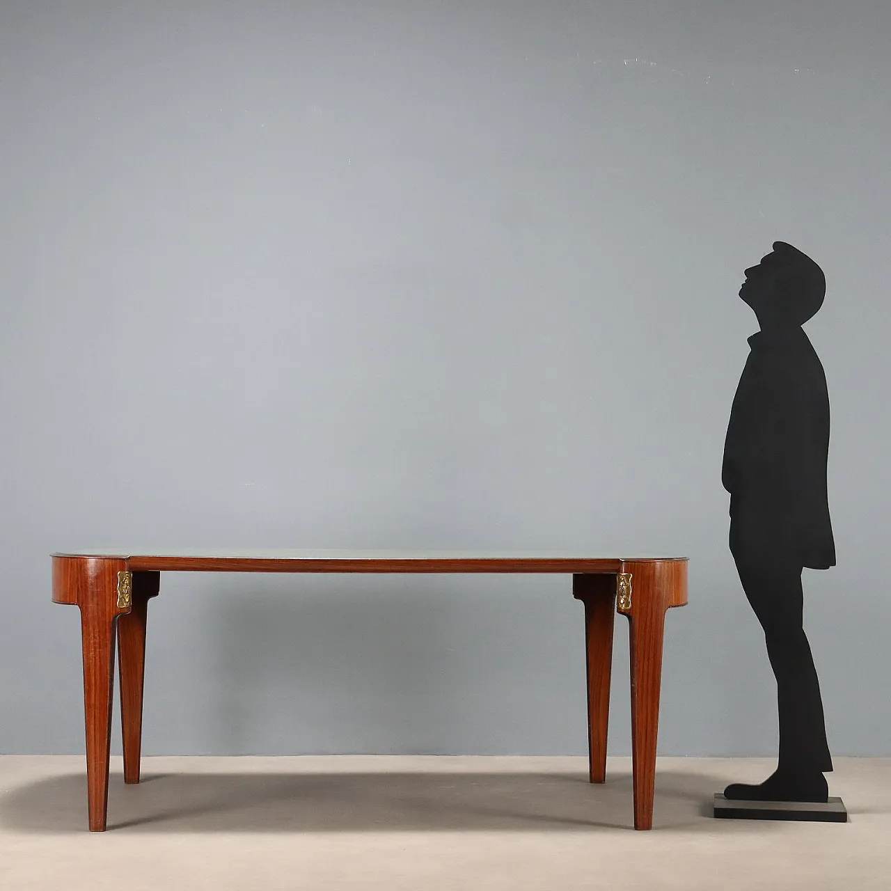 Tavolo da pranzo in legno, ottone e vetro, '900 3