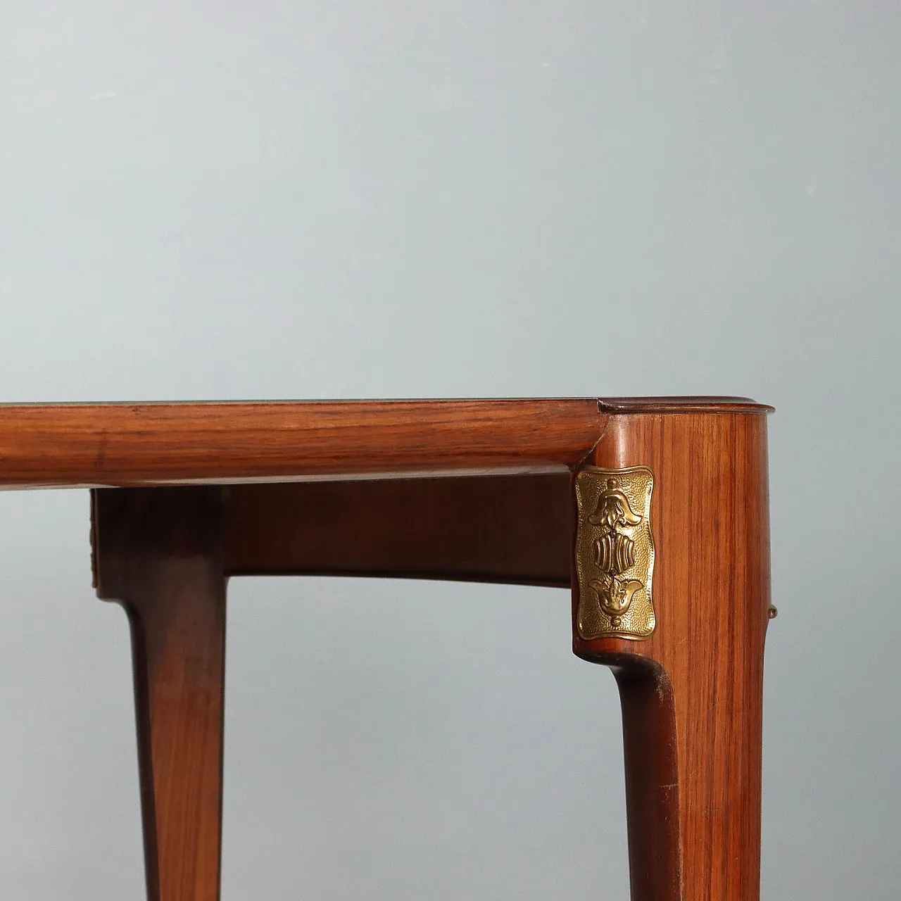 Tavolo da pranzo in legno, ottone e vetro, '900 6