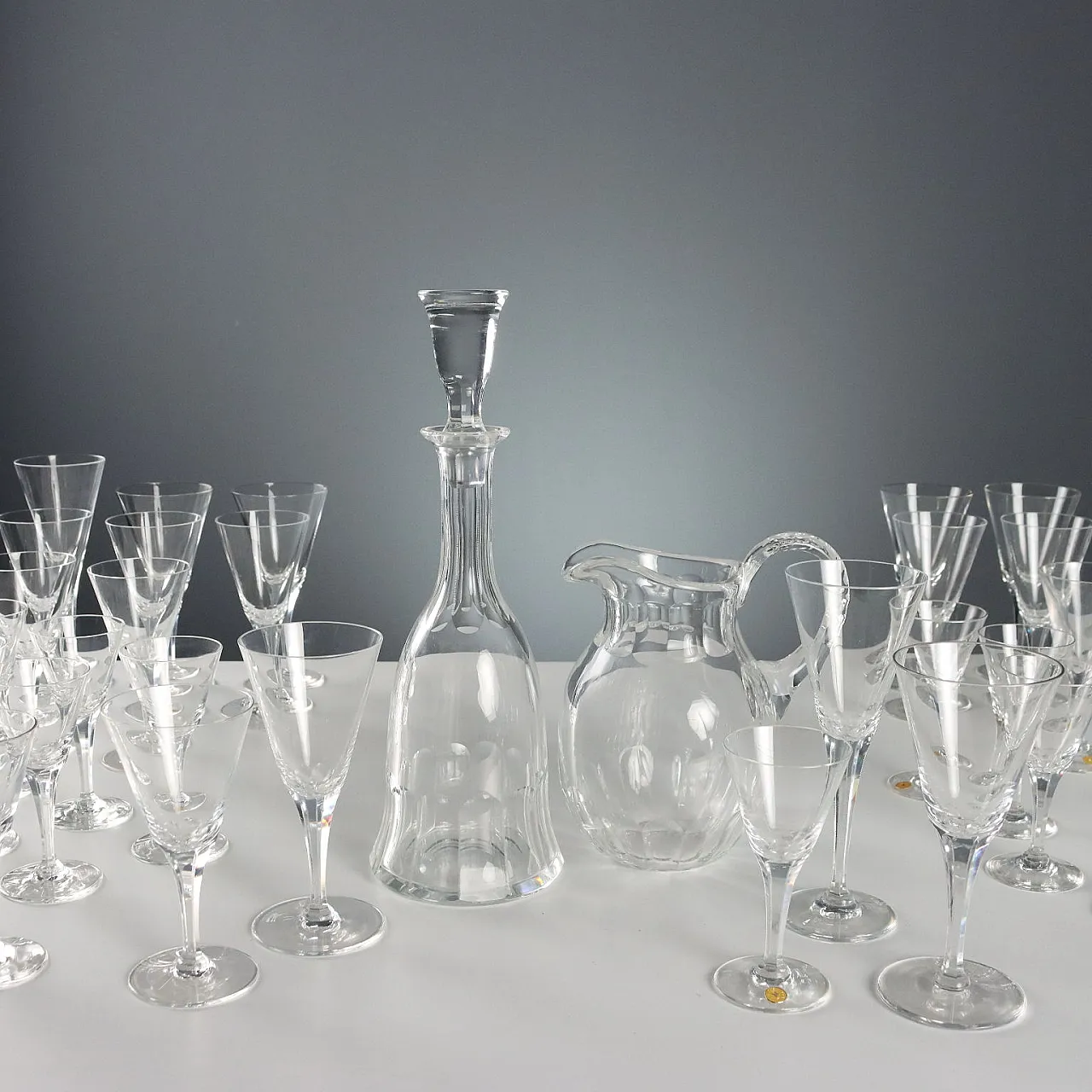 Faceted Crystal Glass Set with Milled Edge, 20th century 1