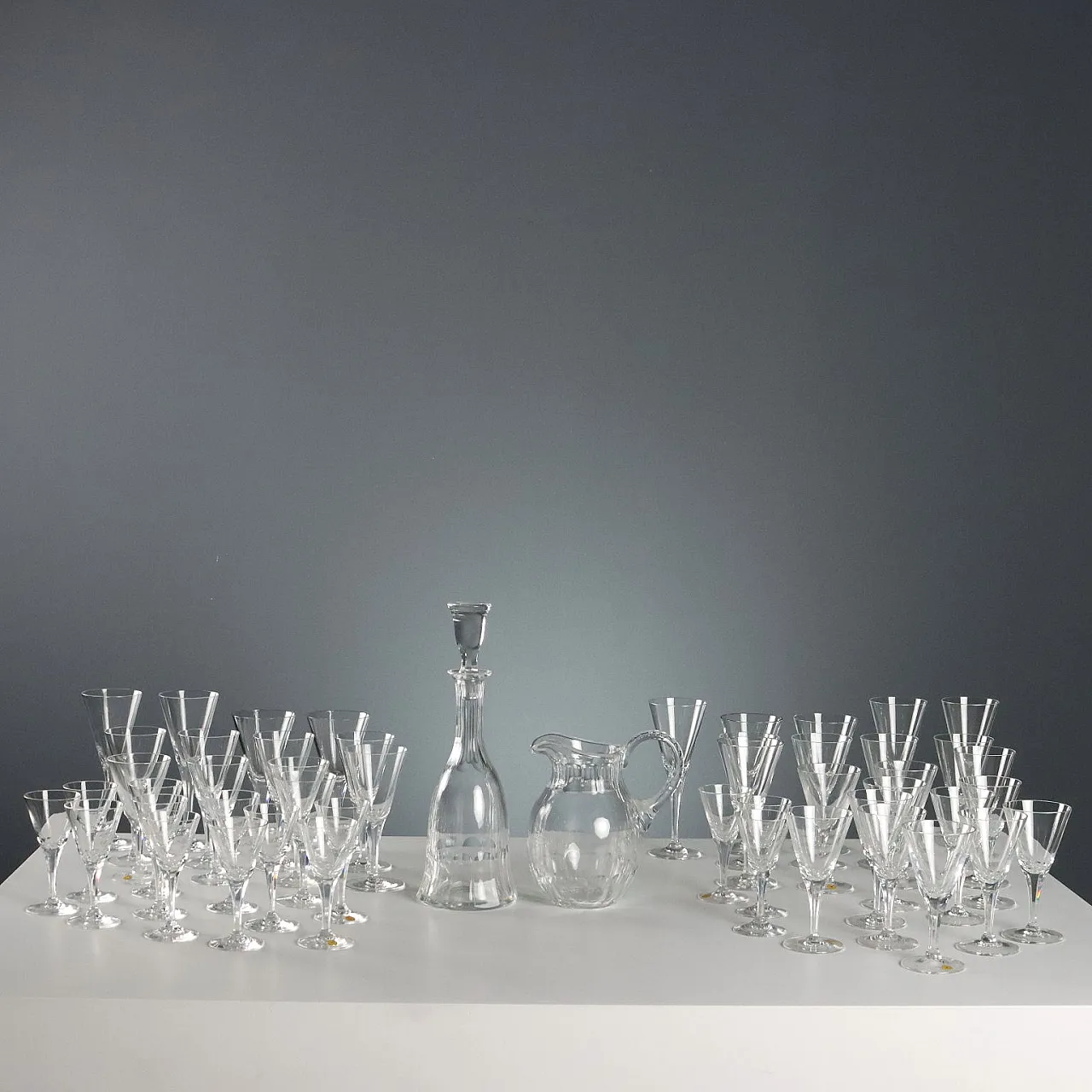 Faceted Crystal Glass Set with Milled Edge, 20th century 3