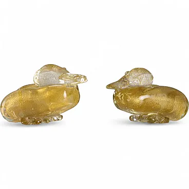 Coppia di anatre in vetro con inclusioni di foglia d'oro, '900