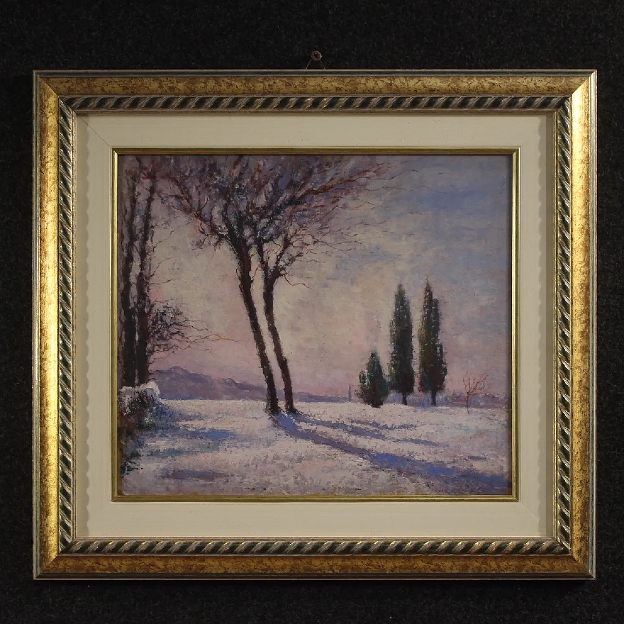 Italian snowy landscape painting signed and dated, 1932 1