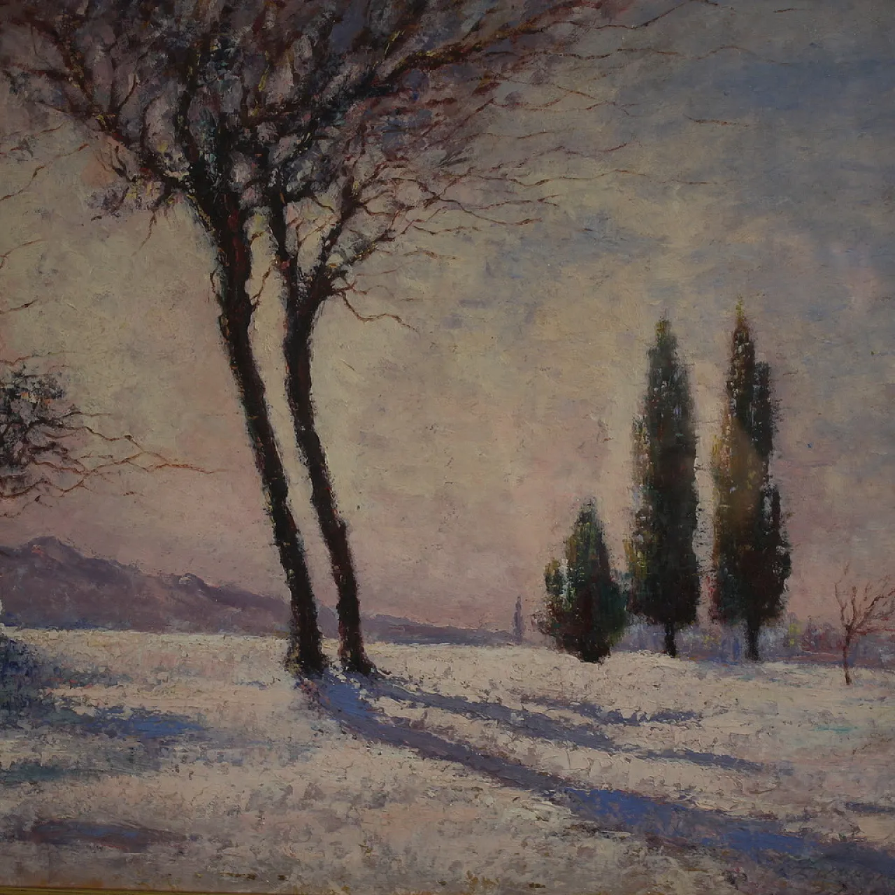 Italian snowy landscape painting signed and dated, 1932 3
