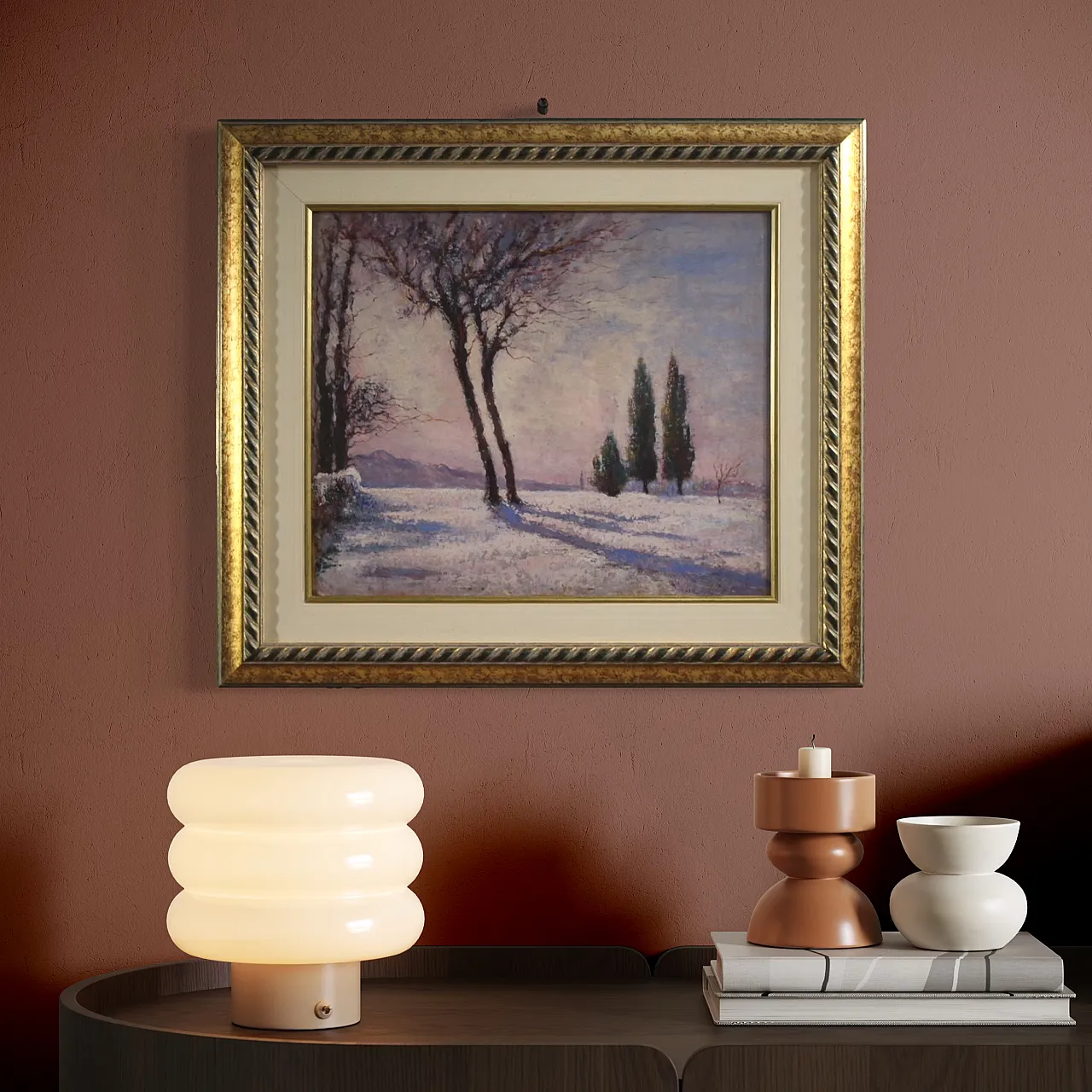 Italian snowy landscape painting signed and dated, 1932 4