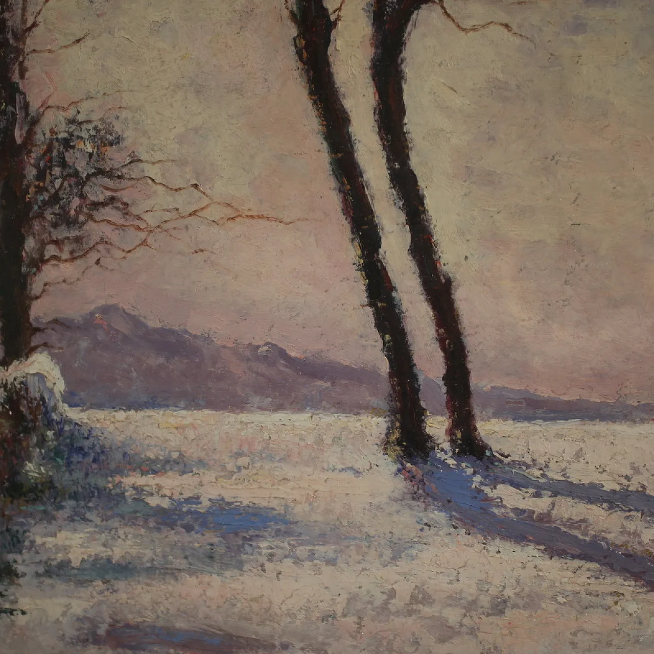 Italian snowy landscape painting signed and dated, 1932 11