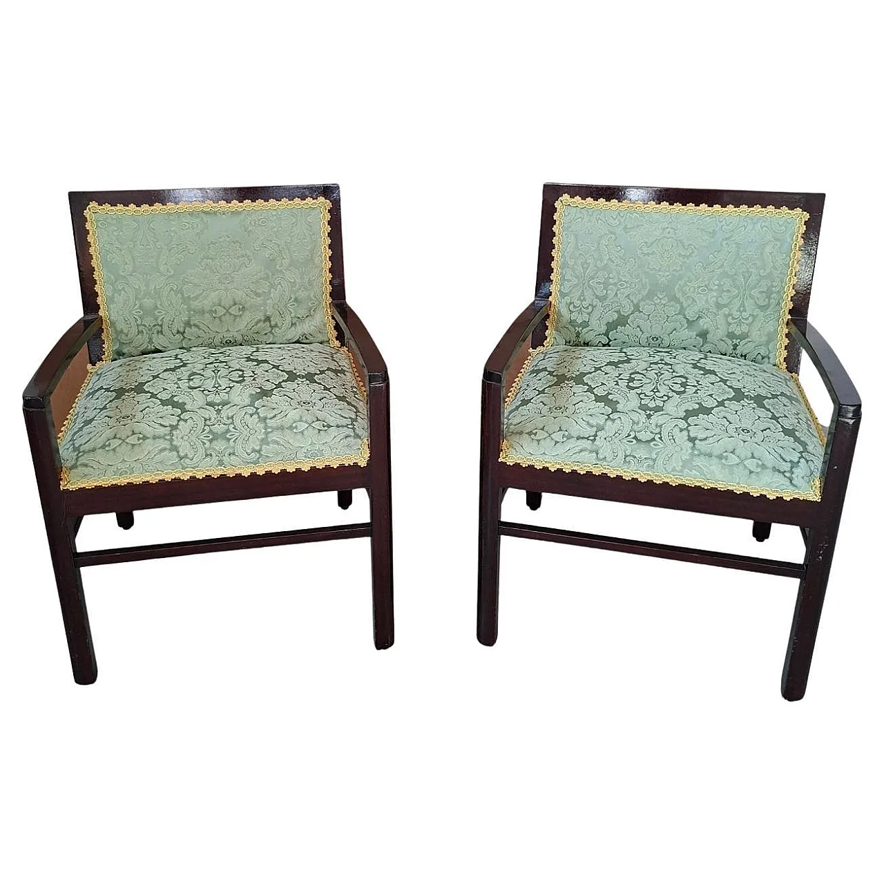 Pair of mahogany and silk armchairs from San Leucio, 1970s 1
