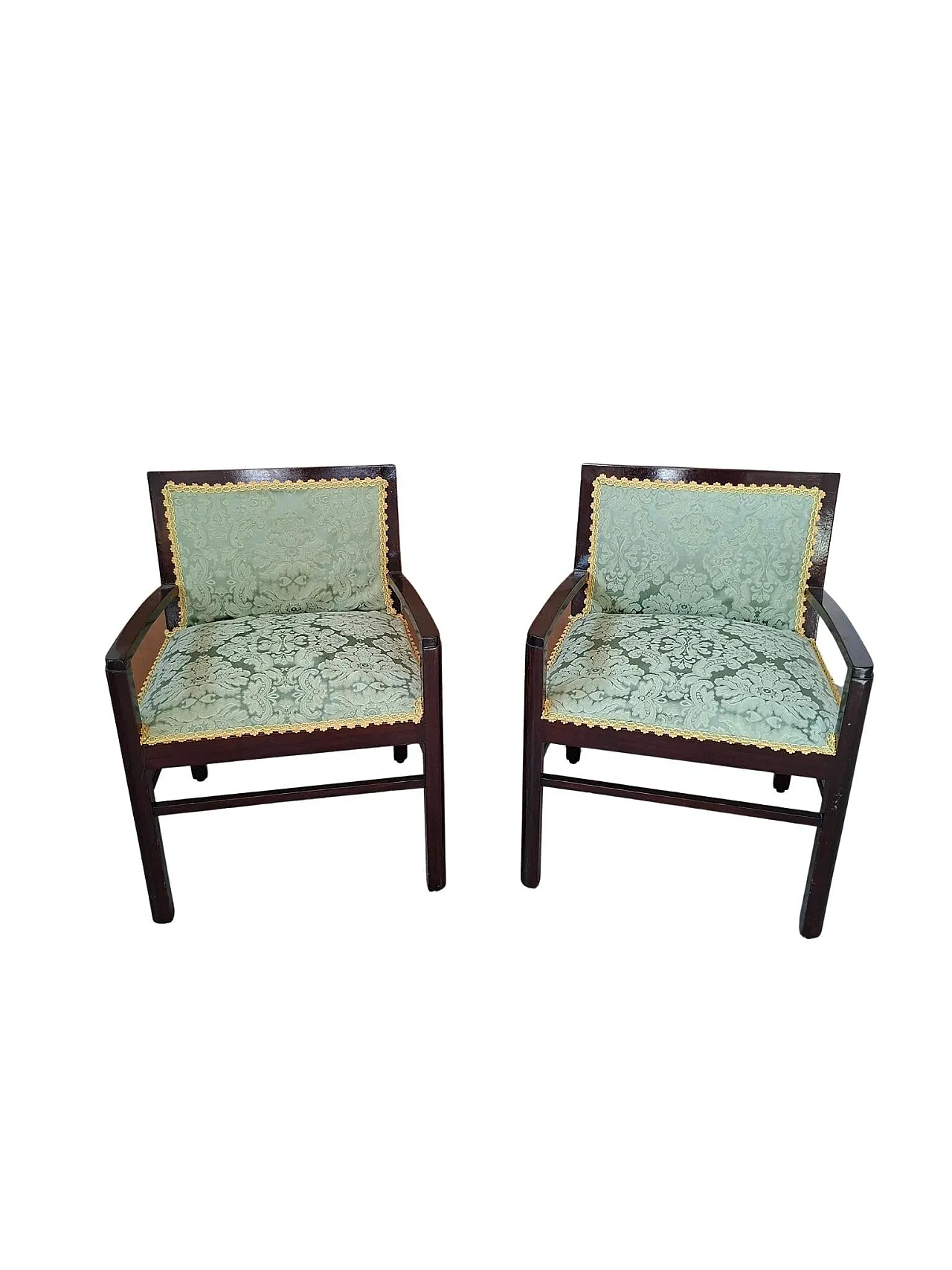 Pair of mahogany and silk armchairs from San Leucio, 1970s 3