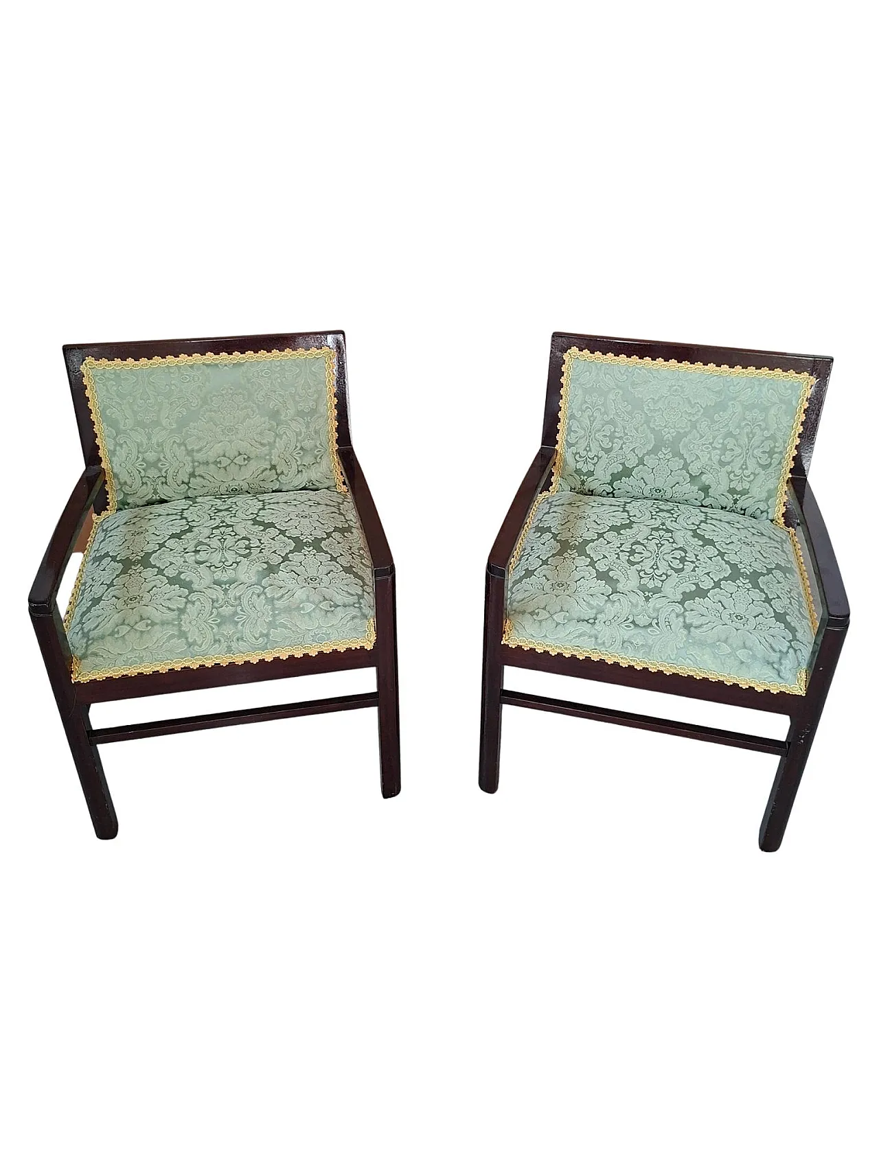 Pair of mahogany and silk armchairs from San Leucio, 1970s 4