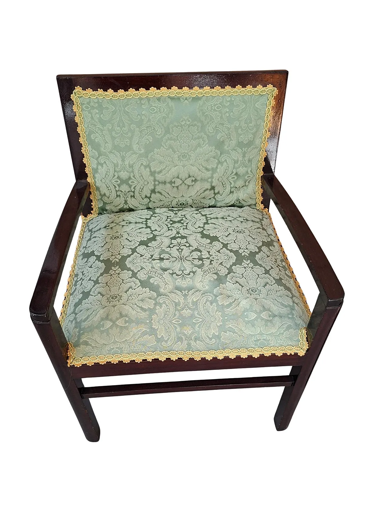 Pair of mahogany and silk armchairs from San Leucio, 1970s 5