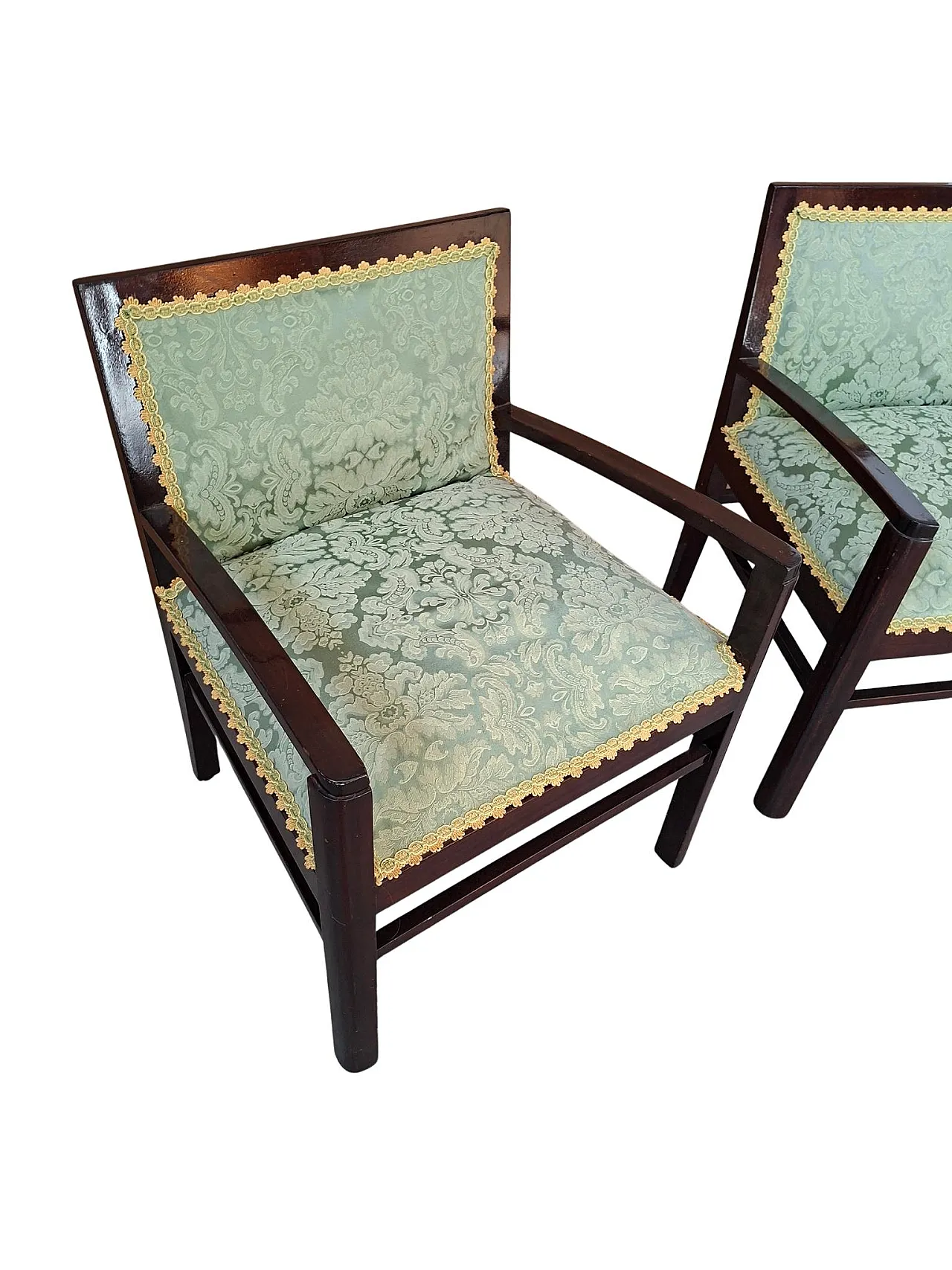 Pair of mahogany and silk armchairs from San Leucio, 1970s 6