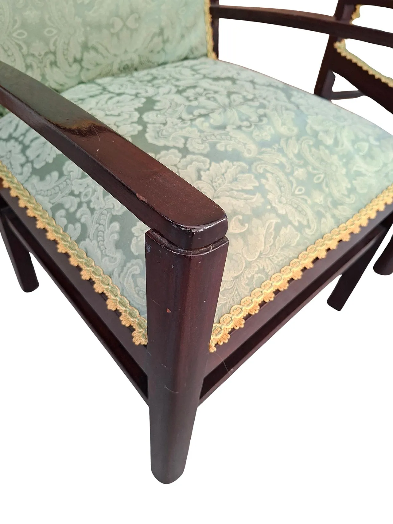 Pair of mahogany and silk armchairs from San Leucio, 1970s 9