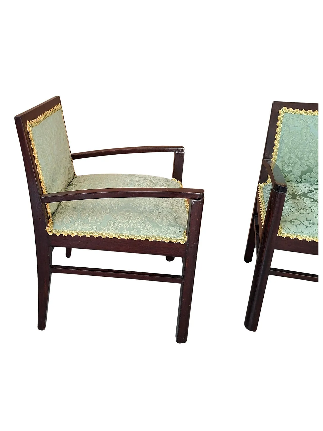 Pair of mahogany and silk armchairs from San Leucio, 1970s 11