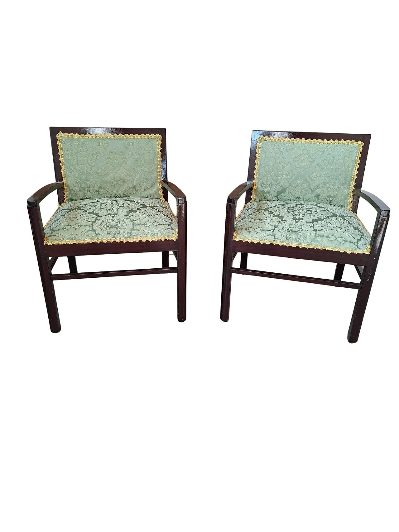 Pair of mahogany and silk armchairs from San Leucio, 1970s 15