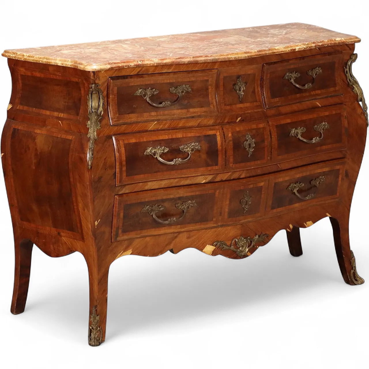 Comò in stile tardo barocco lastronato in noce, primo '900 11