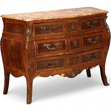 Comò in stile tardo barocco lastronato in noce, primo '900