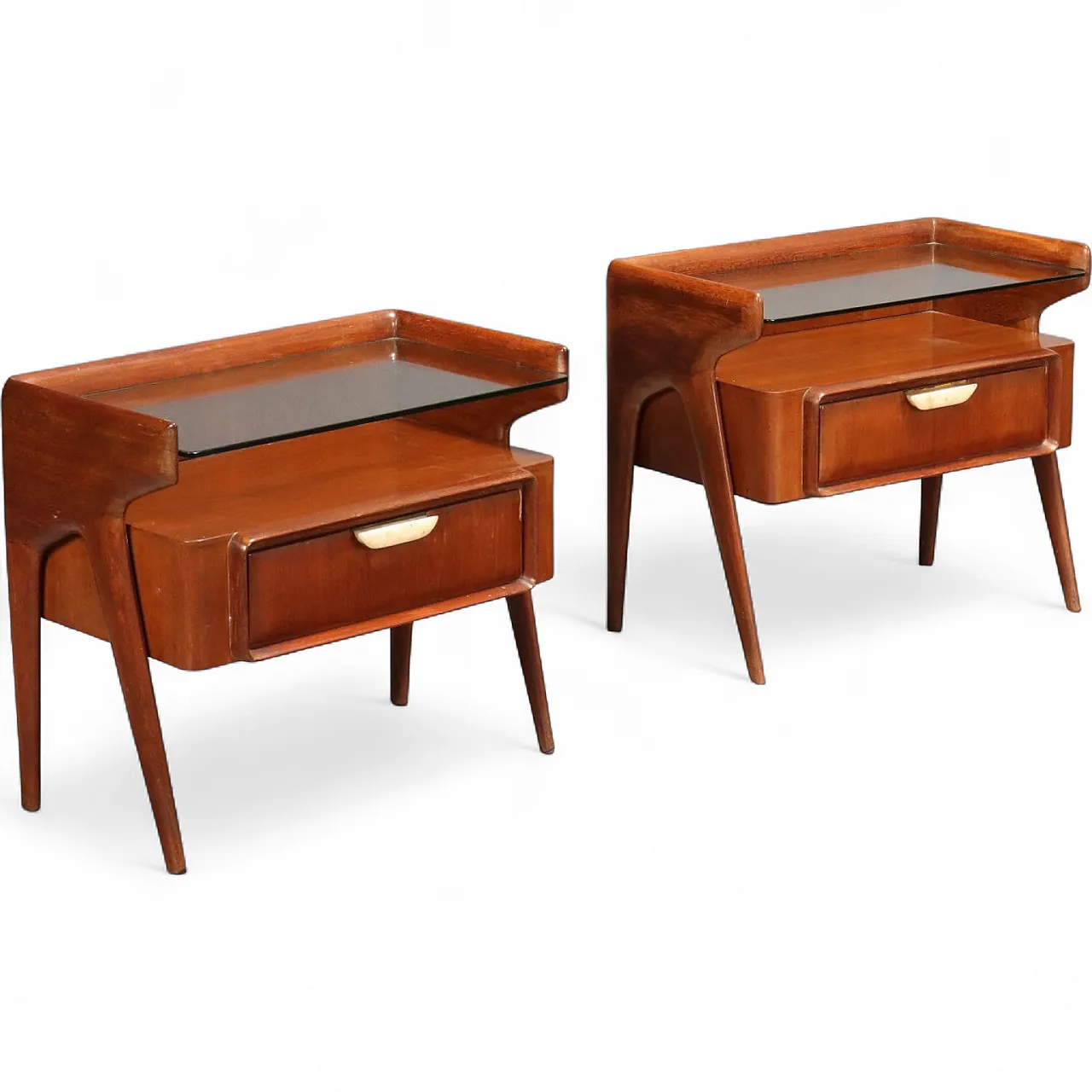 Pair of mahogany, glass and onyx bedside tables, 20th century 11