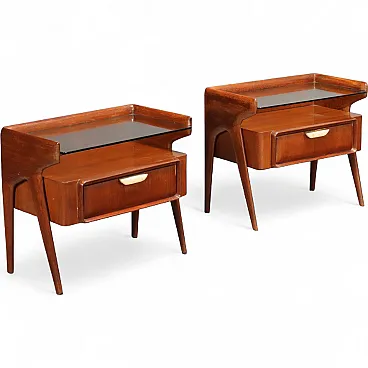 Coppia di comodini in mogano, vetro e onice, '900