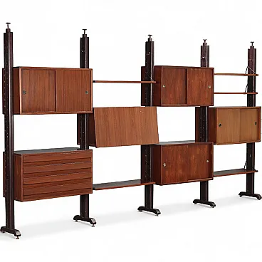 Libreria con impiallacciatura di legno esotico e ottone, '900