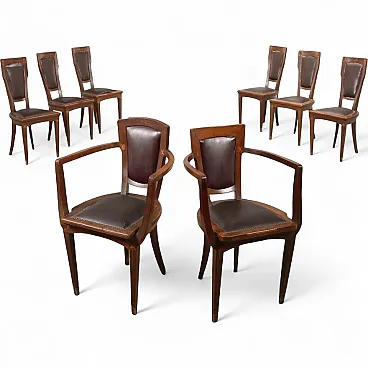 6 sedie e 2 poltroncine in stile Liberty in mogano, '900
