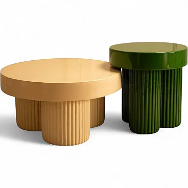 Pair of nesting concrete and lacquer tables, 1990s