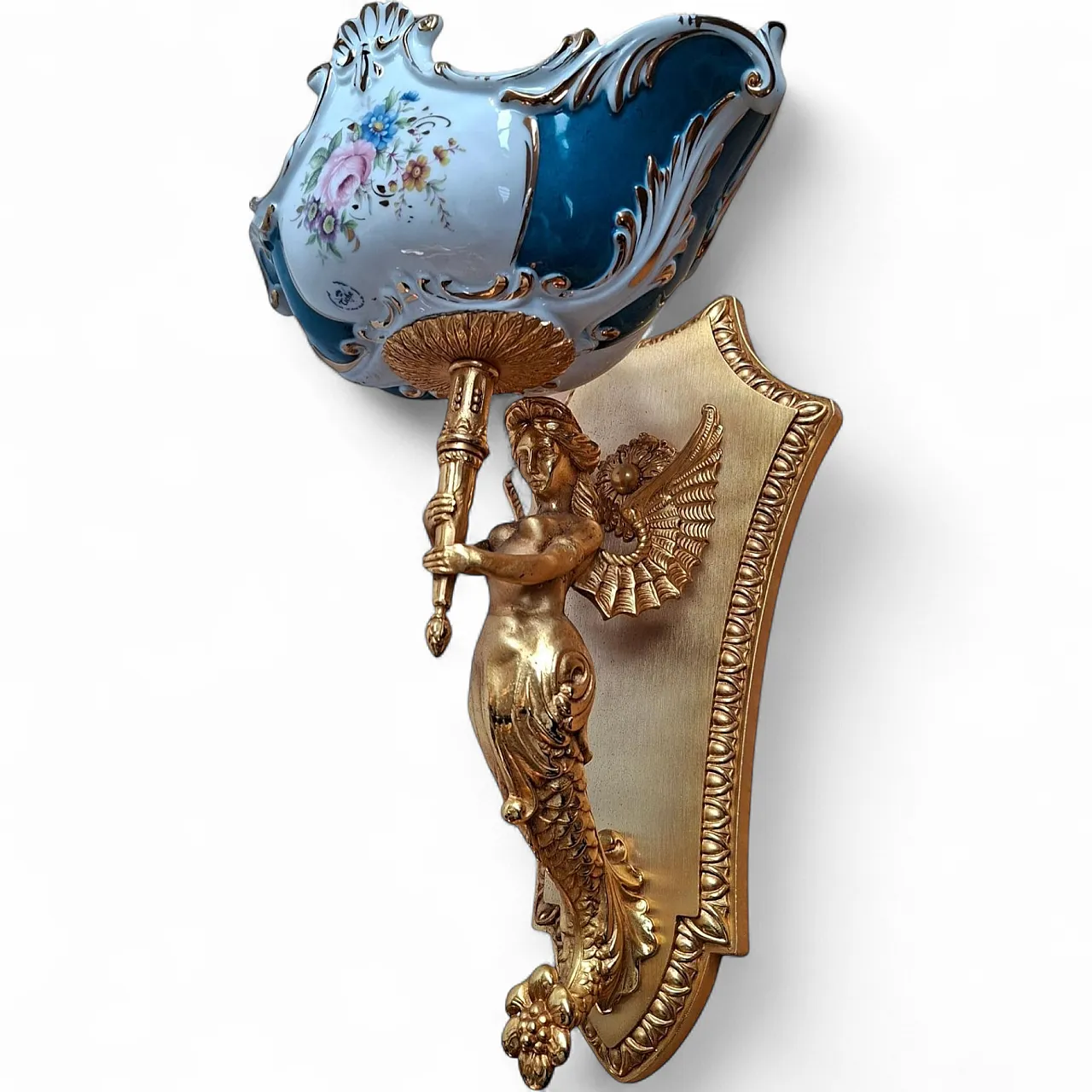 8 Wall lamps in golded brass and porcelain, 1990s 12